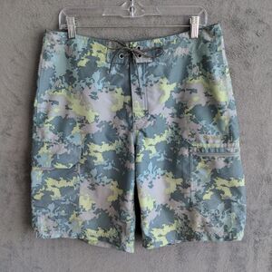 Simms Board Shorts Mens Med Digital Camo Laceup Fishing Cargo Pockets 11" Ins